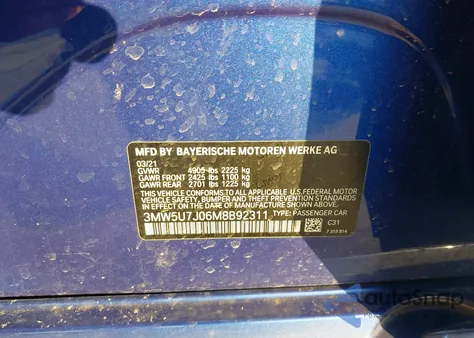 2021 BMW 3 Series M340I z USA, uszkodzony, nr VIN 3MW5U7J06M8B92311